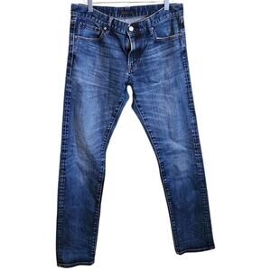 UNIQLO JEANS Slim Straight Low Rise Size 32x34 Men's Dark / Medium Wash Hipster